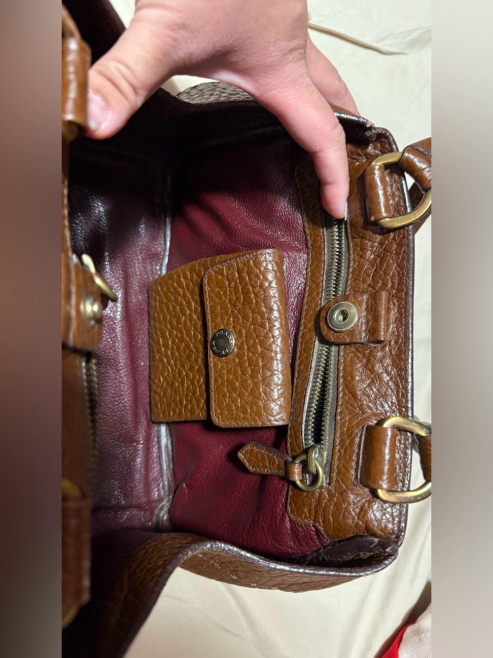 Prada Textured Brown Leather Double-Strap Shoulder Bag - Picture 4 of 7